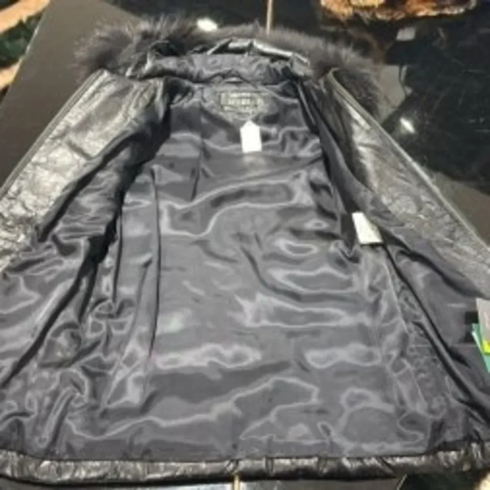 Ottimo Leather Black Puffer Jacket with Faux Fur Hood